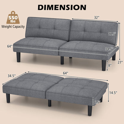 Convertible Folding Futon Sofa Bed with 6-Position Adjustable Backrest-Gray - Color: Gray