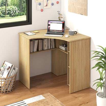 Corner Computer Desk Triangle Home Office Desk with Adjustable Shelf and Arc-Shaped Profile-Natural - Color: Natural