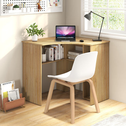 Corner Computer Desk Triangle Home Office Desk with Adjustable Shelf and Arc-Shaped Profile-Natural - Color: Natural