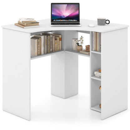 Corner Computer Desk Triangle Home Office Desk with Adjustable Shelf and Arc-Shaped Profile-White - Color: White