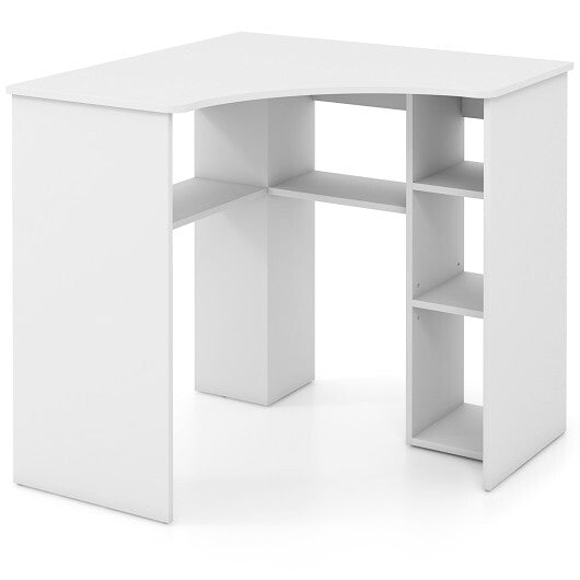 Corner Computer Desk Triangle Home Office Desk with Adjustable Shelf and Arc-Shaped Profile-White - Color: White