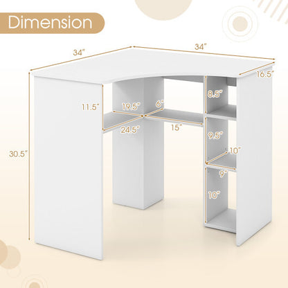 Corner Computer Desk Triangle Home Office Desk with Adjustable Shelf and Arc-Shaped Profile-White - Color: White