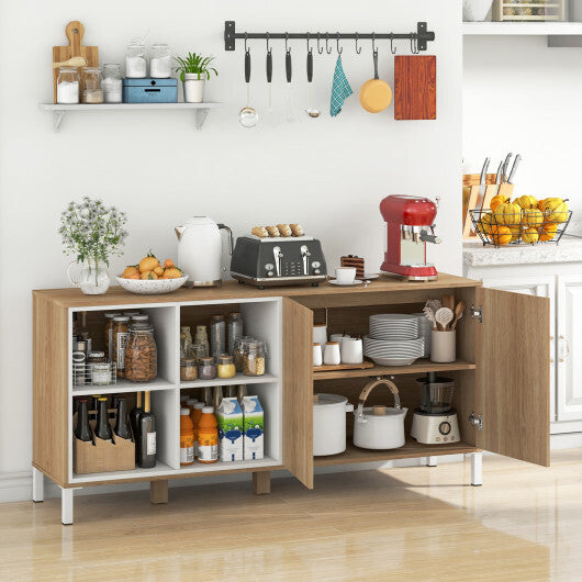 63 Inches Buffet Sideboard with 4 Compartments and Push-to-Open Cabinet-Natural - Color: Natural