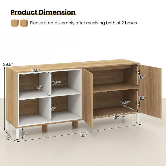 63 Inches Buffet Sideboard with 4 Compartments and Push-to-Open Cabinet-Natural - Color: Natural