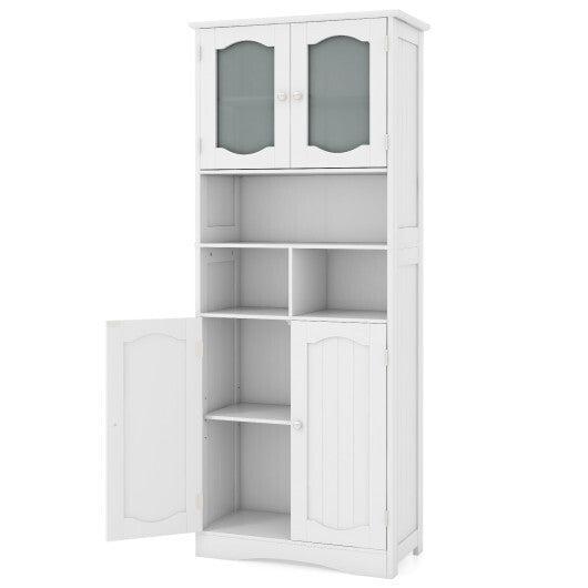 58.5 Inch Freestanding Linen Bathroom Storage Cabinet with Frost Glass Doors-White - Color: White