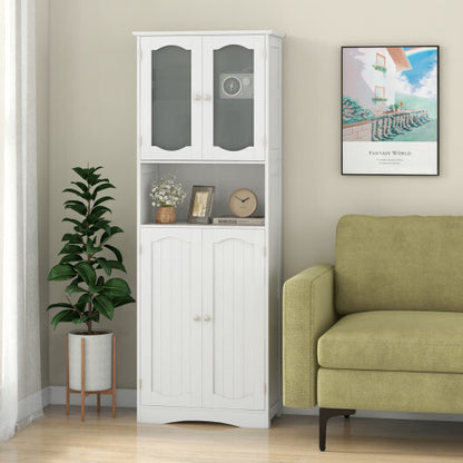 64.5 Inches Tall Bathroom Storage Cabinet with Frost Glass Doors and Shelves-White - Color: White