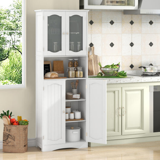 64.5 Inches Tall Bathroom Storage Cabinet with Frost Glass Doors and Shelves-White - Color: White