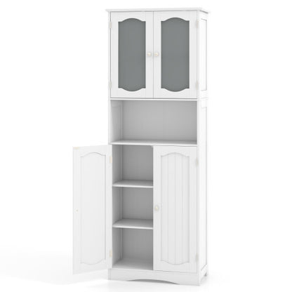 64.5 Inches Tall Bathroom Storage Cabinet with Frost Glass Doors and Shelves-White - Color: White