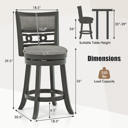 26" Counter Height Bar Chair with Wooden Frame Swivel Seat and Footrest for Pub Bar Restaurant-1 Pack - Color: Gray - Size: 26 inches