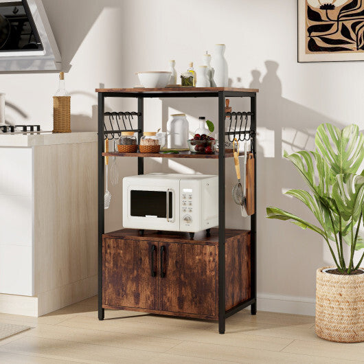 3-Tier Kitchen Baker's Rack with Cabinet and 2 Open Shelves-Brown - Color: Brown