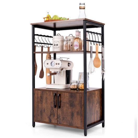 3-Tier Kitchen Baker's Rack with Cabinet and 2 Open Shelves-Brown - Color: Brown