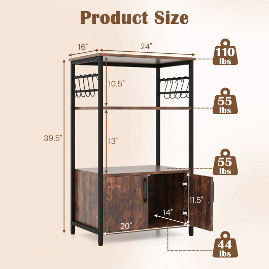 3-Tier Kitchen Baker's Rack with Cabinet and 2 Open Shelves-Brown - Color: Brown