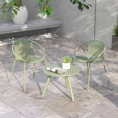 All Weather PP Patio Conversation Set with Round Coffee table and 2 Chairs-Green - Color: Green