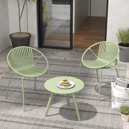 All Weather PP Patio Conversation Set with Round Coffee table and 2 Chairs-Green - Color: Green