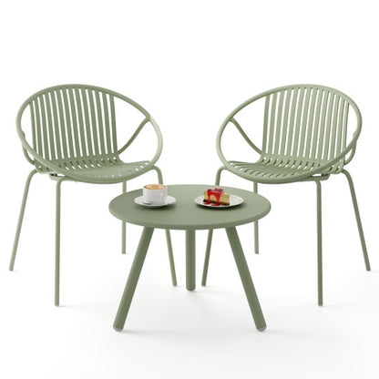 All Weather PP Patio Conversation Set with Round Coffee table and 2 Chairs-Green - Color: Green