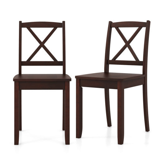 Wood Dining Chair Set of 2 with Rubber Wood Legs and Curved Backrest-Brown - Color: Brown