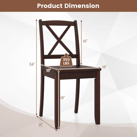 Wood Dining Chair Set of 2 with Rubber Wood Legs and Curved Backrest-Brown - Color: Brown