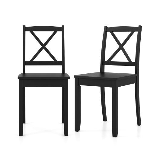 Wood Dining Chair Set of 2 with Rubber Wood Legs and Curved Backrest-Black - Color: Black