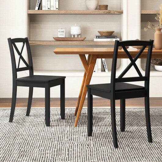 Wood Dining Chair Set of 2 with Rubber Wood Legs and Curved Backrest-Black - Color: Black