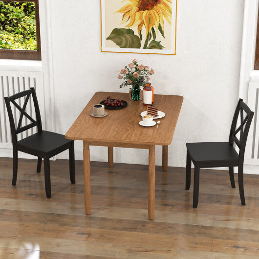 Wood Dining Chair Set of 2 with Rubber Wood Legs and Curved Backrest-Black - Color: Black