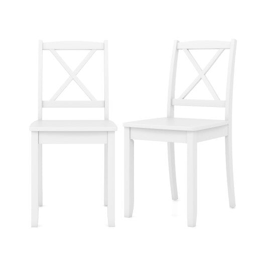 Wood Dining Chair Set of 2 with Rubber Wood Legs and Curved Backrest-White - Color: White