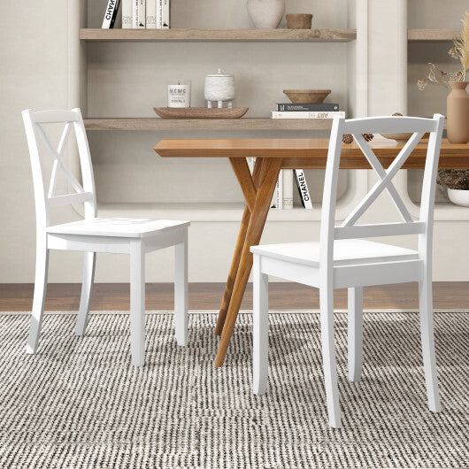 Wood Dining Chair Set of 2 with Rubber Wood Legs and Curved Backrest-White - Color: White