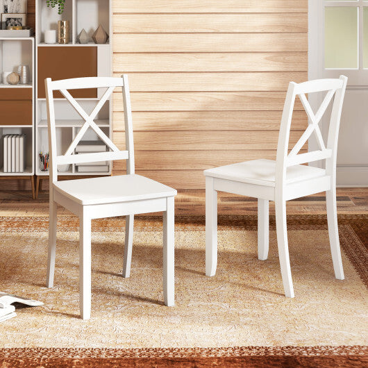 Wood Dining Chair Set of 2 with Rubber Wood Legs and Curved Backrest-White - Color: White