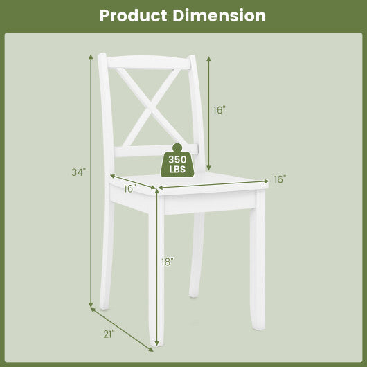 Wood Dining Chair Set of 2 with Rubber Wood Legs and Curved Backrest-White - Color: White