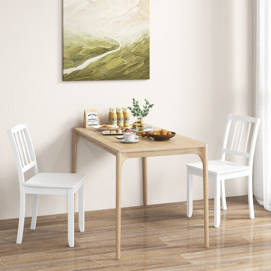 Wood Dining Chair Set of 2 with Rubber Wood Legs-White - Color: White