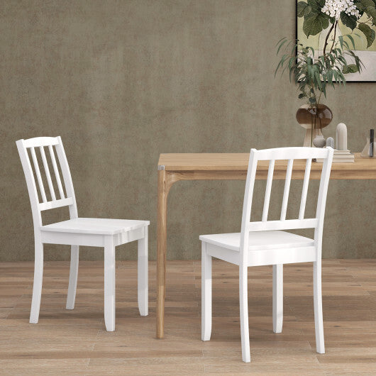 Wood Dining Chair Set of 2 with Rubber Wood Legs-White - Color: White