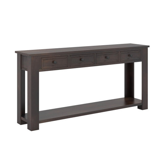 63 Inches Farmhouse Entryway Table with 4 Storage Drawers and Open Shelf-Espresso - Color: Espresso