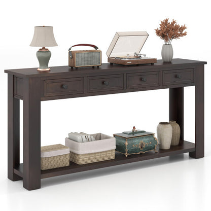 63 Inches Farmhouse Entryway Table with 4 Storage Drawers and Open Shelf-Espresso - Color: Espresso