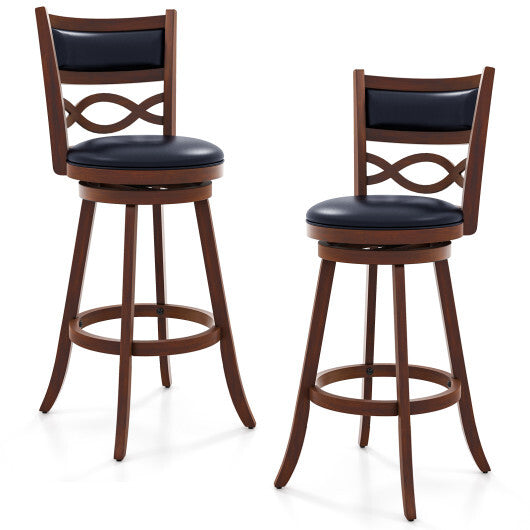 Bar Stools Set of 2 with Rubber Wood Frame and Faux Leather Upholstered Seat-29 Inch - Color: Black-Brown - Size: 29 inches