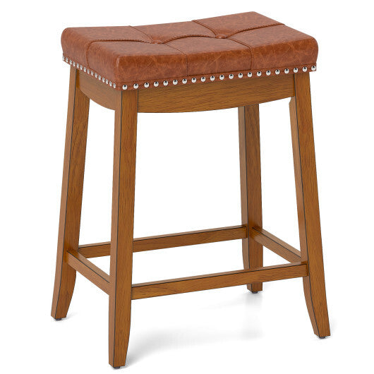 25/29 Inch Set of 2 Upholstered PU Leather Bar Stools with Saddle Seat-25 inches - Color: Brown - Size: 25 inches