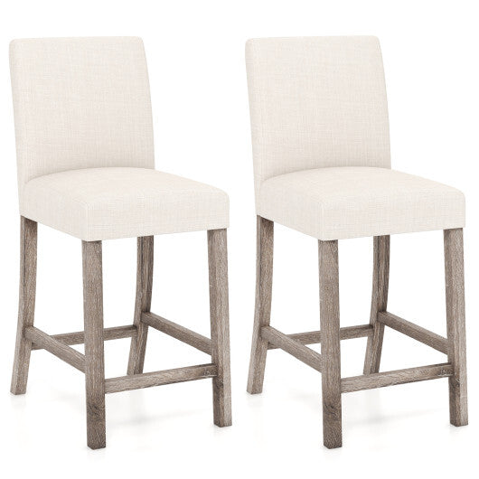 Counter Height Bar Stools Set of 2 with Back and Footrest-Beige - Color: Beige