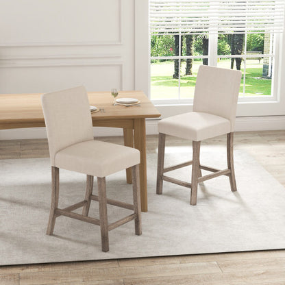 Counter Height Bar Stools Set of 2 with Back and Footrest-Beige - Color: Beige