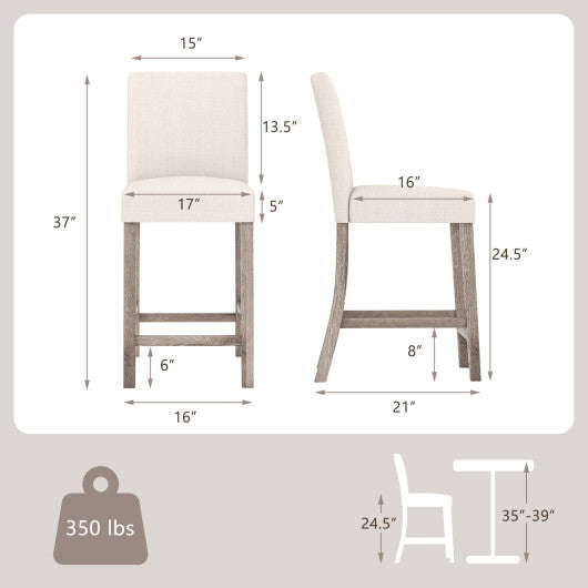 Counter Height Bar Stools Set of 2 with Back and Footrest-Beige - Color: Beige