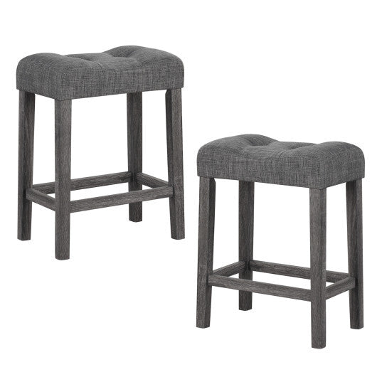 24 Inch Set of 2 Saddle Bar Stools with Padded Seat-Gray - Color: Gray - Size: 24 inches