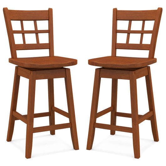 Counter Height Barstools Set of 2 with 6-Grid Hollow Back and Seat-Brown - Color: Walnut