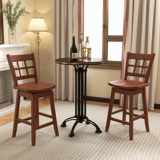 Counter Height Barstools Set of 2 with 6-Grid Hollow Back and Seat-Brown - Color: Walnut