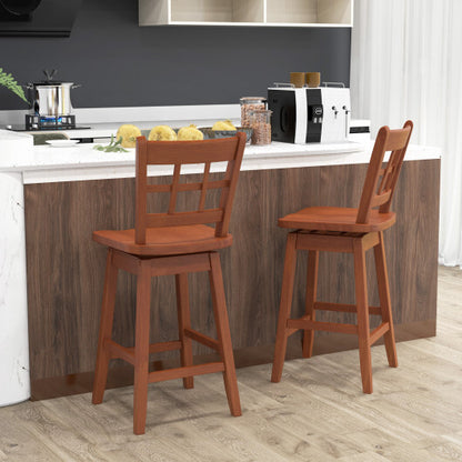 Counter Height Barstools Set of 2 with 6-Grid Hollow Back and Seat-Brown - Color: Walnut