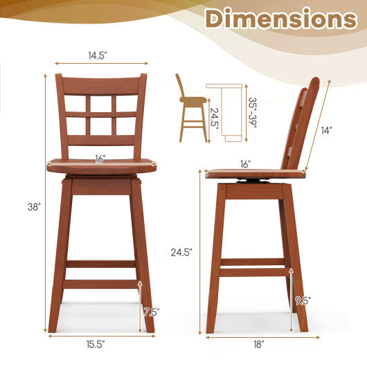 Counter Height Barstools Set of 2 with 6-Grid Hollow Back and Seat-Brown - Color: Walnut