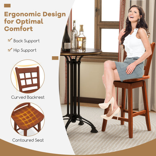 Counter Height Barstools Set of 2 with 6-Grid Hollow Back and Seat-Brown - Color: Walnut