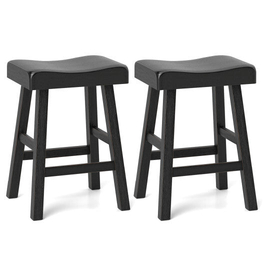 24 Inches Counter Height Stools Set of 2 with Footrest for Restaurant Cafe Pub-Black - Color: Black