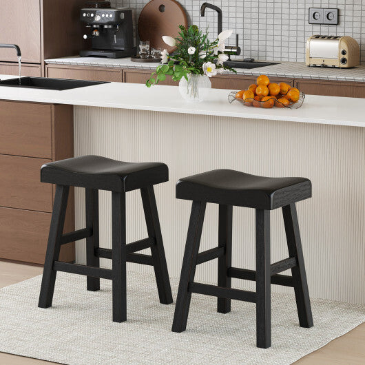 24 Inches Counter Height Stools Set of 2 with Footrest for Restaurant Cafe Pub-Black - Color: Black