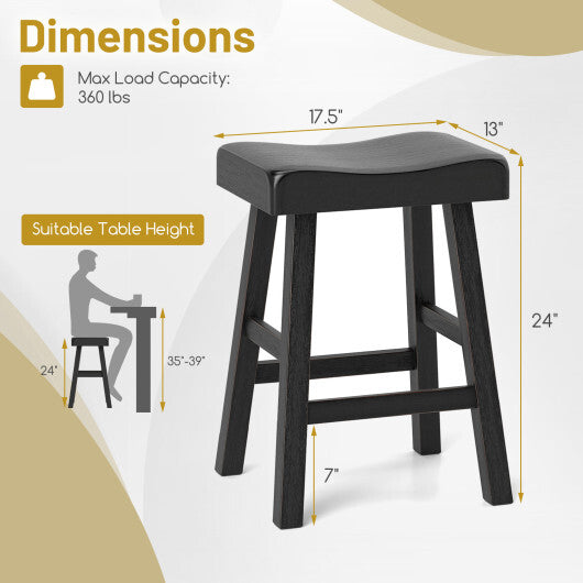 24 Inches Counter Height Stools Set of 2 with Footrest for Restaurant Cafe Pub-Black - Color: Black