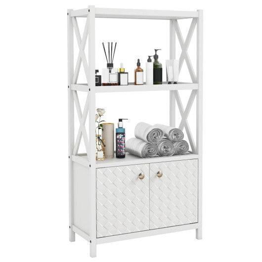 Bathroom Storage Cabinet with Open Shelves and Double Doors-White - Color: White