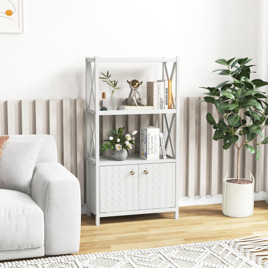 Bathroom Storage Cabinet with Open Shelves and Double Doors-White - Color: White