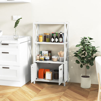 Bathroom Storage Cabinet with Open Shelves and Double Doors-White - Color: White