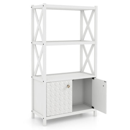 Bathroom Storage Cabinet with Open Shelves and Double Doors-White - Color: White